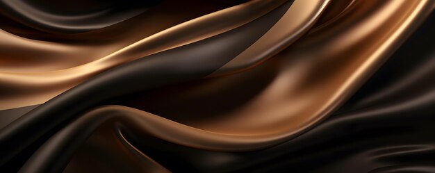 Photo black and brown silk satin fabric background with wavy folds abstract luxury texture