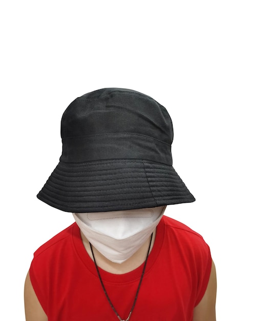 Black bucket hat isolated on white background