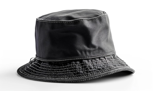 Black bucket hat on white background