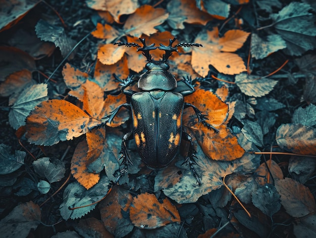 A black bug on leaves