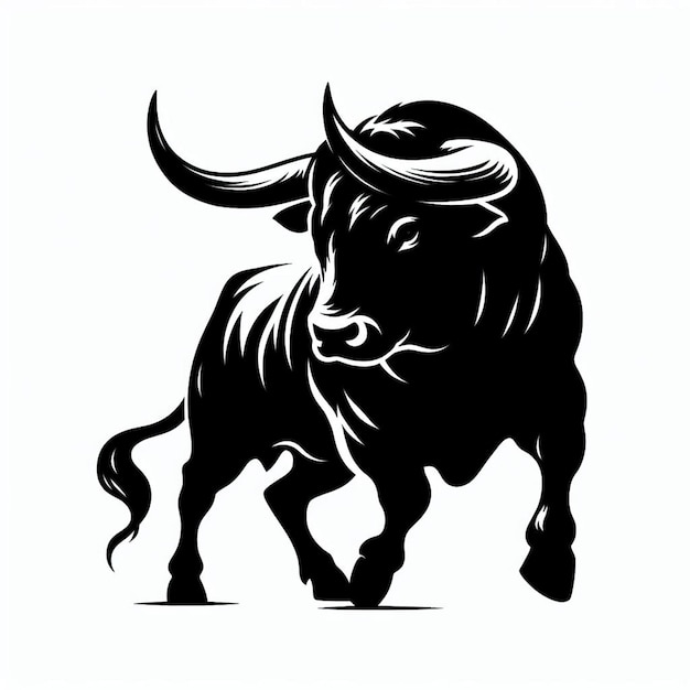 Photo a black bull with horns and horns is shown in a black and white image