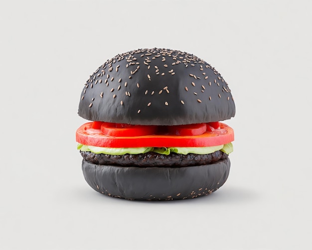 Black burger on gray background