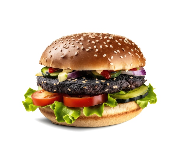 Black Burger Isolated Black Cheeseburger Abstract Generative AI Illustration