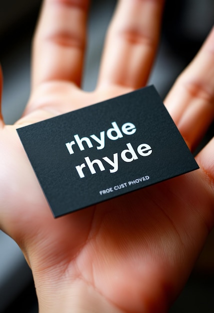 Photo a black business card with the word rhyde on it