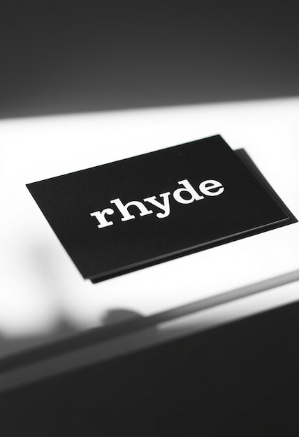 Photo a black business card with the word rhyde on it