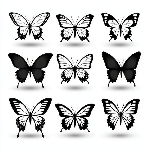 Photo black butterfly silhouette vector set