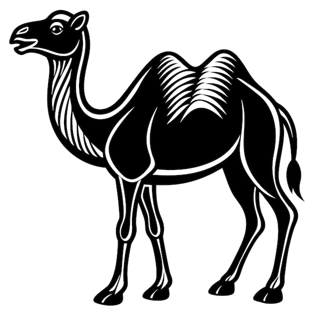 a black camel with a black outline of a camel on a white background