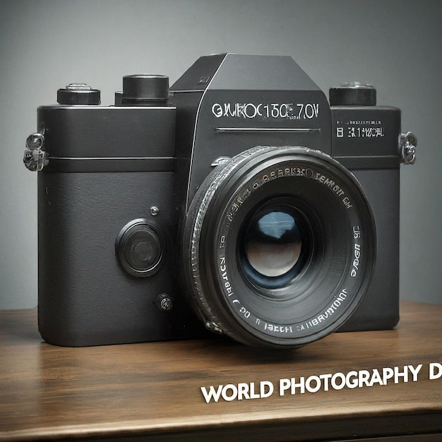 Photo a black camera with a picture of world photography on it