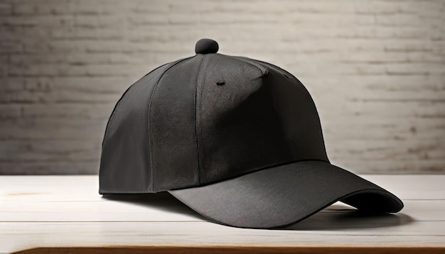 Black cap for adult men on the table Black baseball cap template