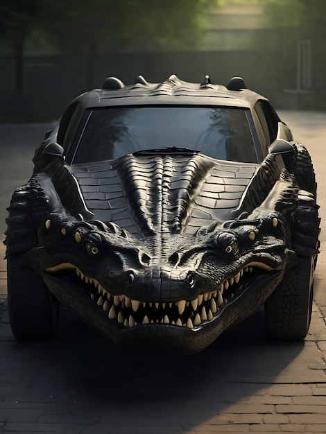 Photo a black car that looks like a crocodile by ai generated