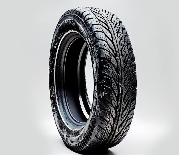 Black car tire on a white background