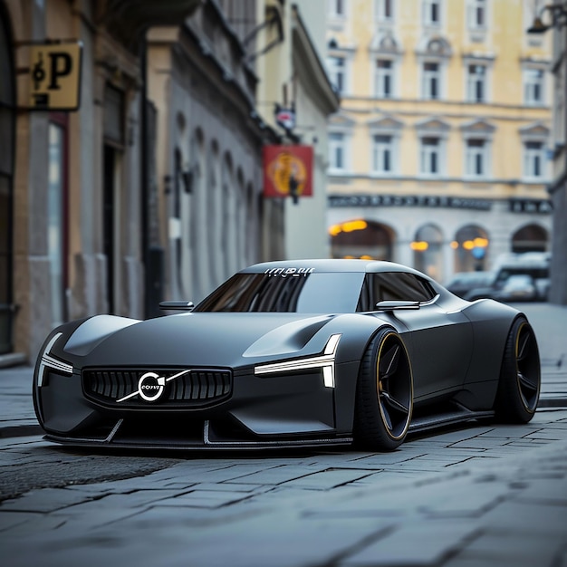 a black car with a silver logo on the front