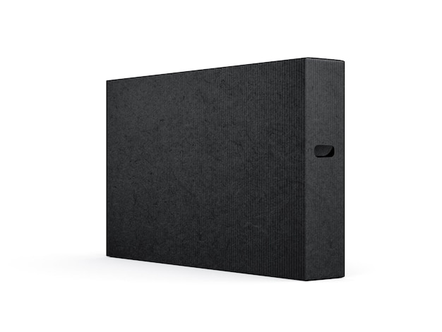 Black cardboard textured box with handle Mockup for tv Packaging for electronics 3d rendering