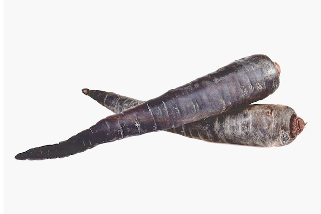 Black carrots isolated on white background