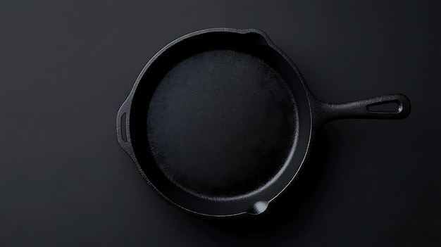 Black Cast Iron Skillet on a Black Background