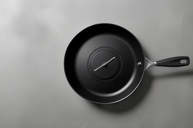 Photo a black cast iron skillet with the time of 4 00