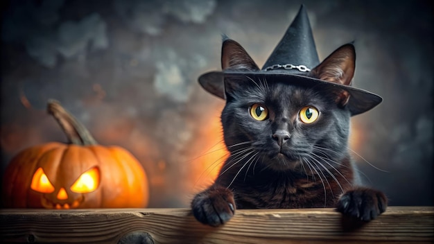 Black Cat Dressed as a Witch for Halloween