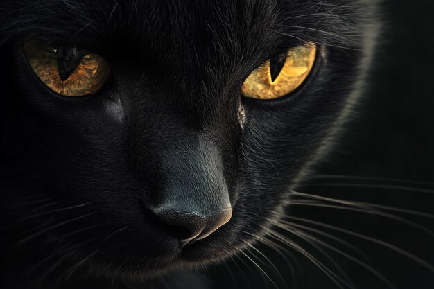 Photo black cat face close up