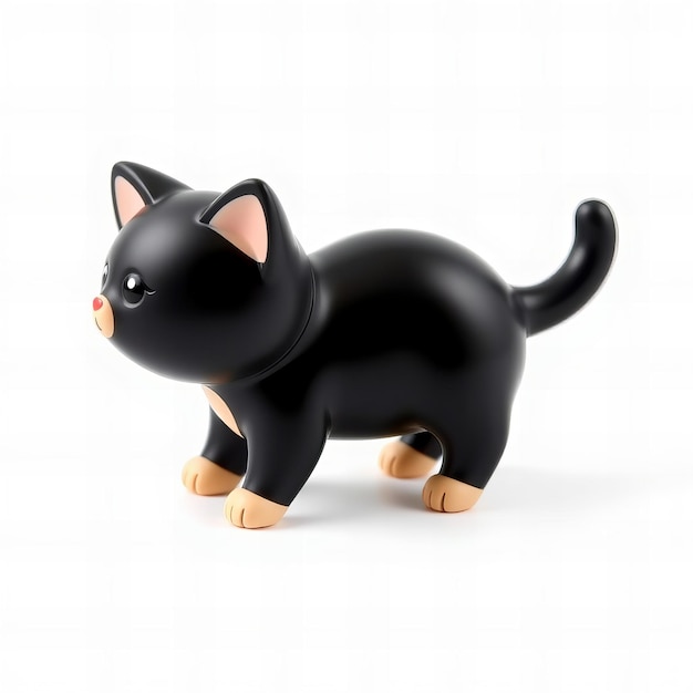 a black cat figurine with a black tail and a white background