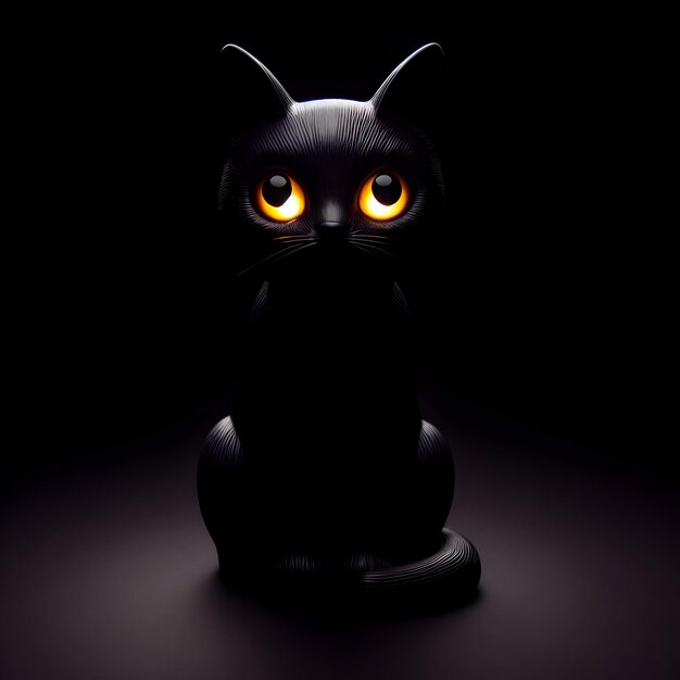 A black cat figurine with glowing eyes adding to the Halloween ambiance isolated on a plain ominous