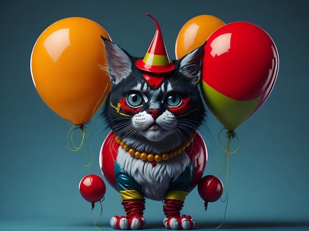 black cat in the form of a clown on a holiday AI generated