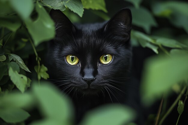 Photo black cat in the grass