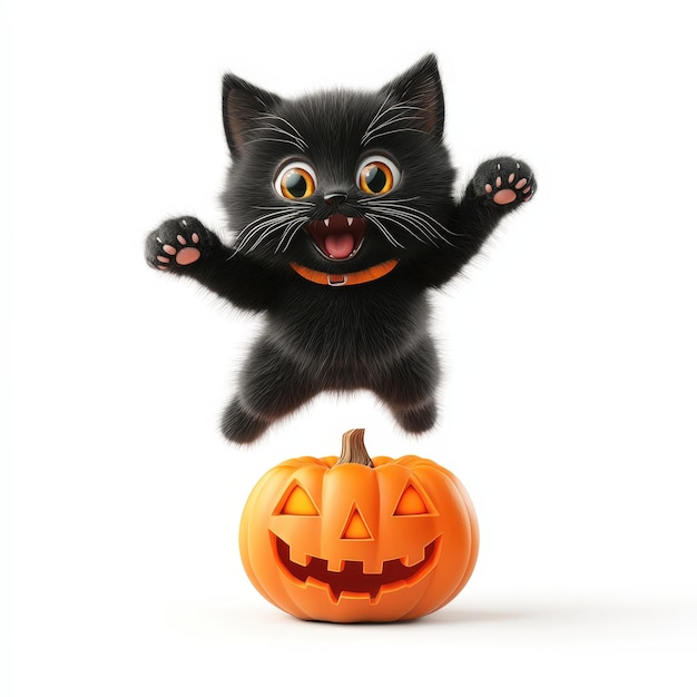 Black Cat Jumping Over a JackoLantern