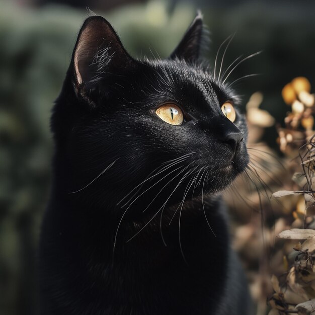 Photo black cat outdoor close up