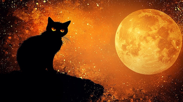 Photo black cat silhouette against a full moon