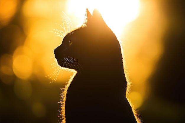 Black Cat Silhouette Against a Golden Sunset