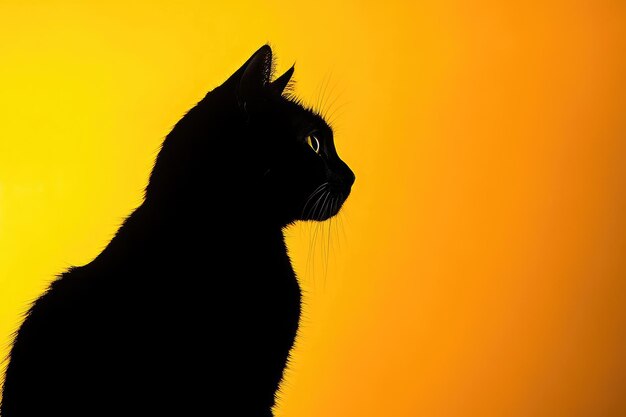 Black Cat Silhouette Against a Yellow Background