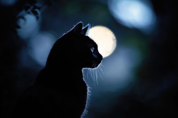 Black Cat Silhouette Under a Moonlit Sky