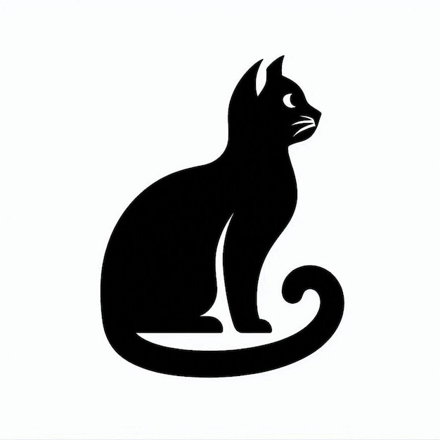 Black Cat Silhouette Vector Icon on White Background