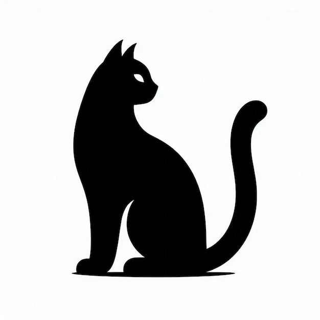 Black Cat Silhouette on White Background