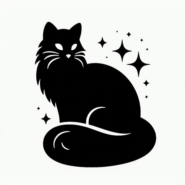 Photo black cat silhouette on white background