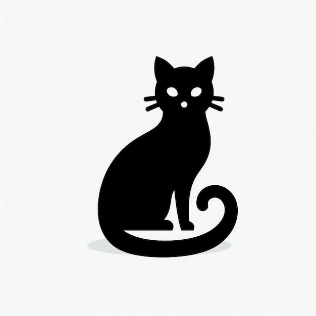 Black Cat Silhouette on White Background