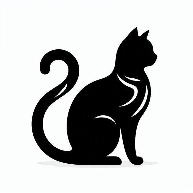 Black Cat Silhouette on White Background