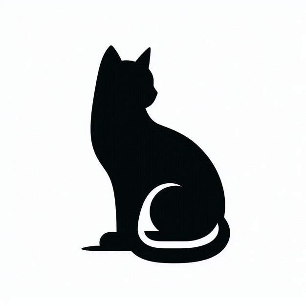 Black Cat Silhouette on White Background