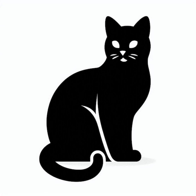 Black Cat Silhouette on White Background