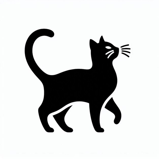 Black Cat Silhouette on White Background