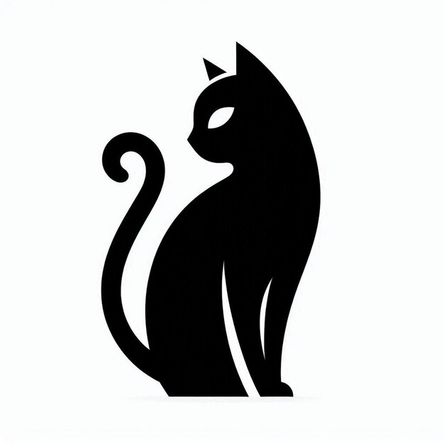 Black Cat Silhouette on White Background