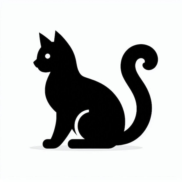 Black Cat Silhouette on White Background