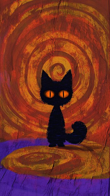 Black Cat Silhouette with Spiral Background