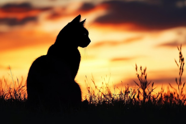 Black Cat Silhouetted Against a Dramatic Sunset