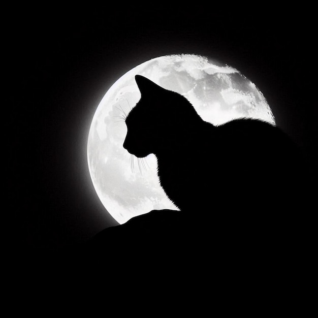 Photo a black cat silhouetted against a full moon hallowen