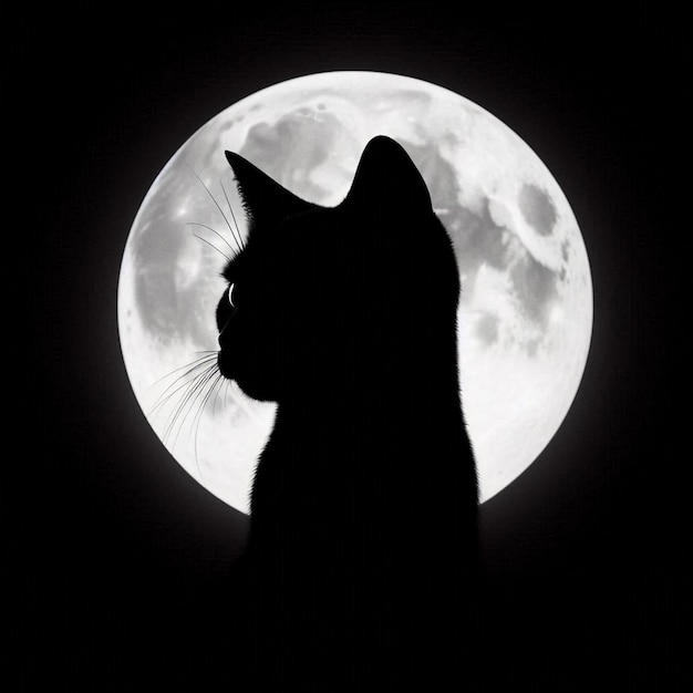 Photo a black cat silhouetted against a full moon hallowen