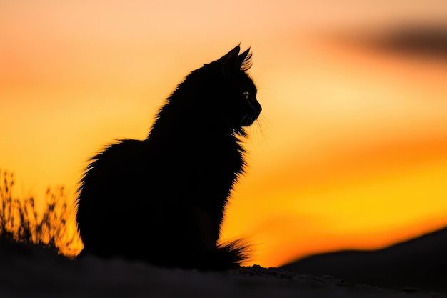 Black Cat Silhouetted Against a Vibrant Sunset