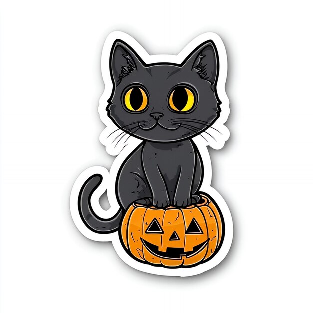 Photo black cat sitting on a pumpkin for halloween