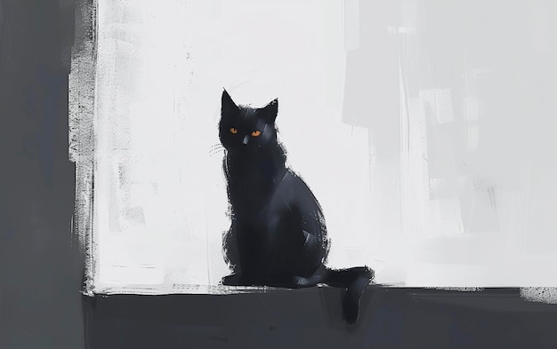 Black cat sitting on a window sill