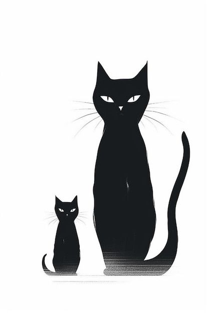 A black cat and a small cat are standing next to each other.